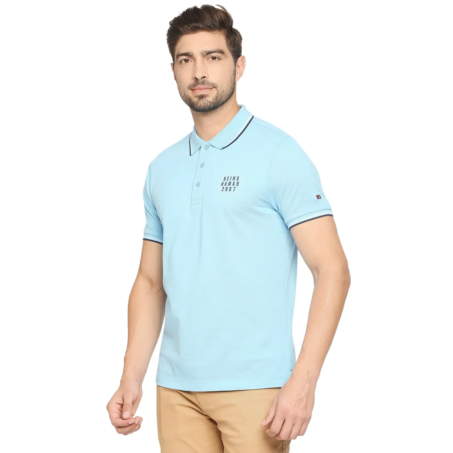 Blue Regular Fit Men's Polo T-Shirt by Being Human Clothing - Image 3