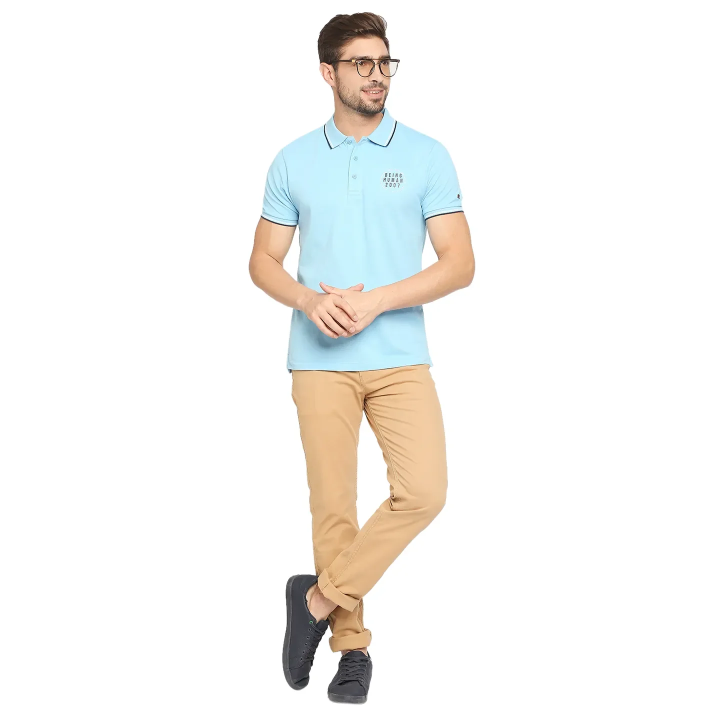 Blue Regular Fit Men's Polo T-Shirt by Being Human Clothing - Image 6