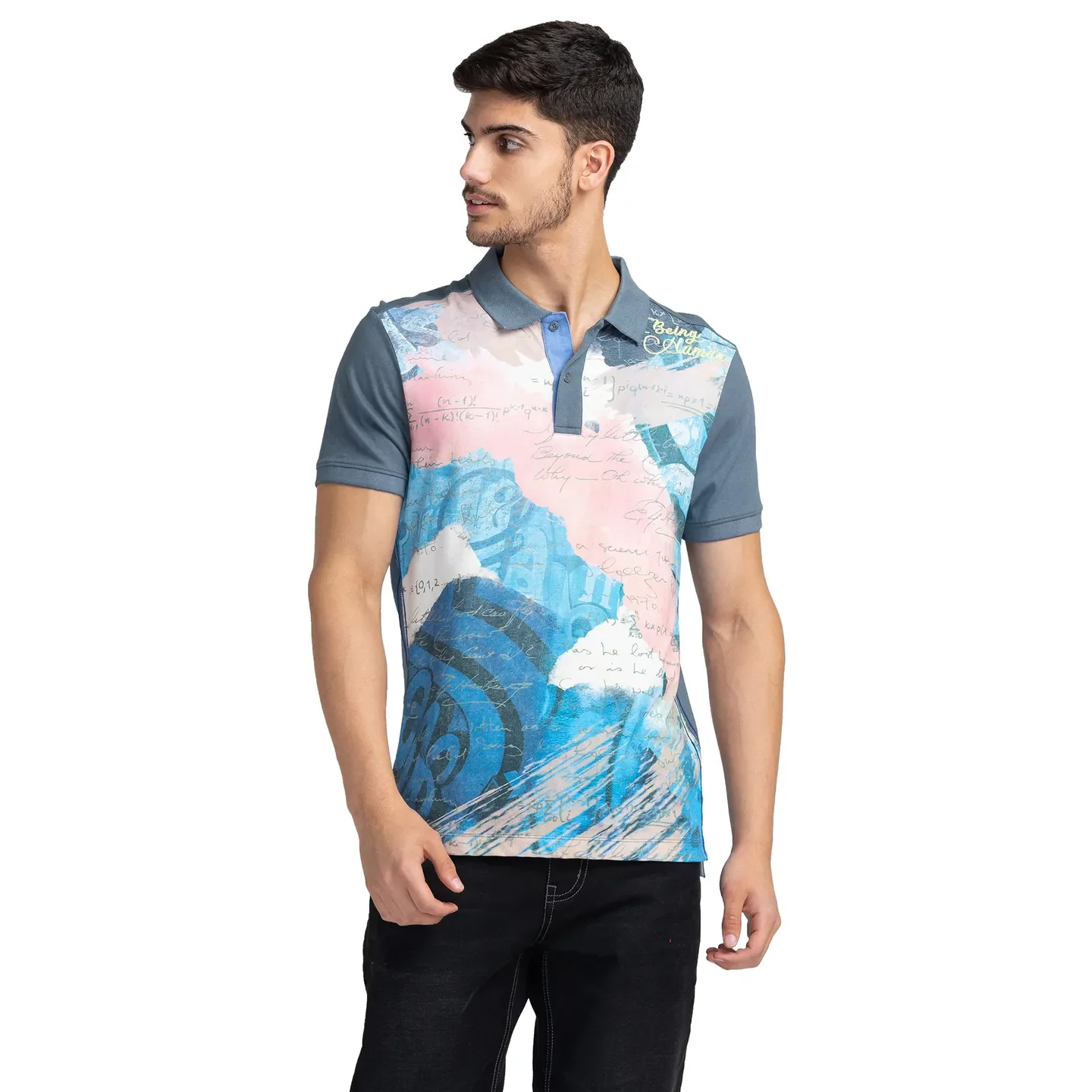 Slate Grey Slim Fit Men's Polo T-shirt by Being Human Clothing
