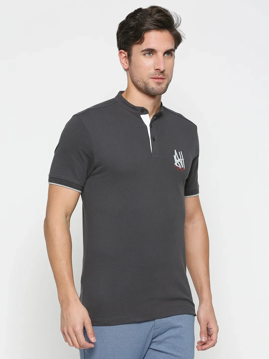 Slate Grey Regular Fit Men's Polo T-shirt by Being Human Clothing - Image 2