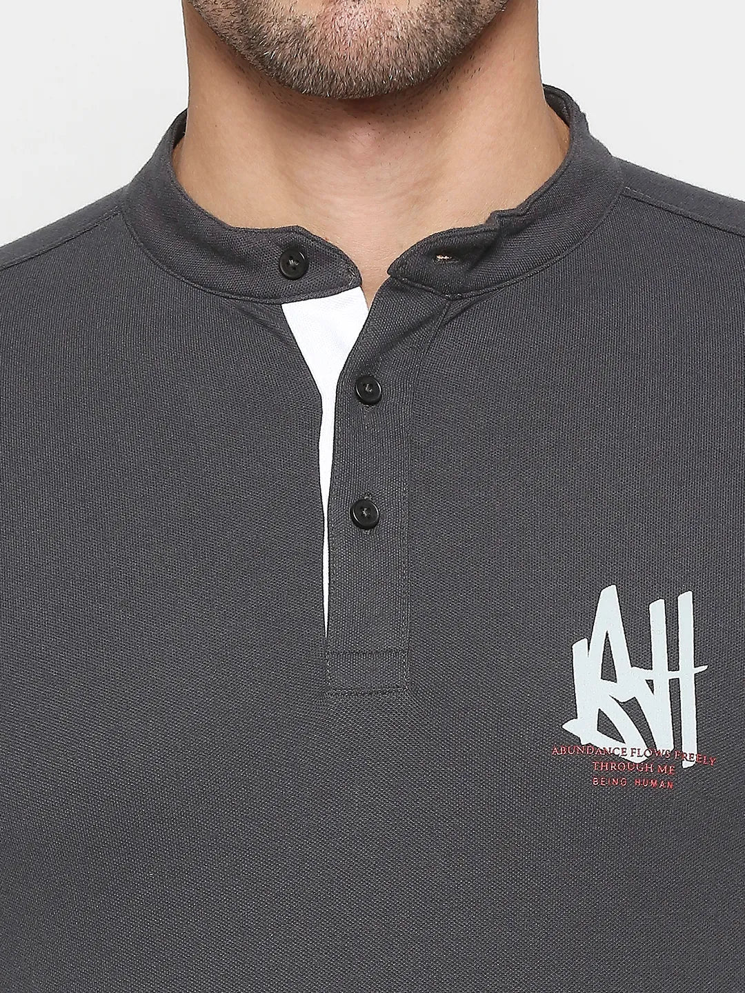 Slate Grey Regular Fit Men's Polo T-shirt by Being Human Clothing - Image 4
