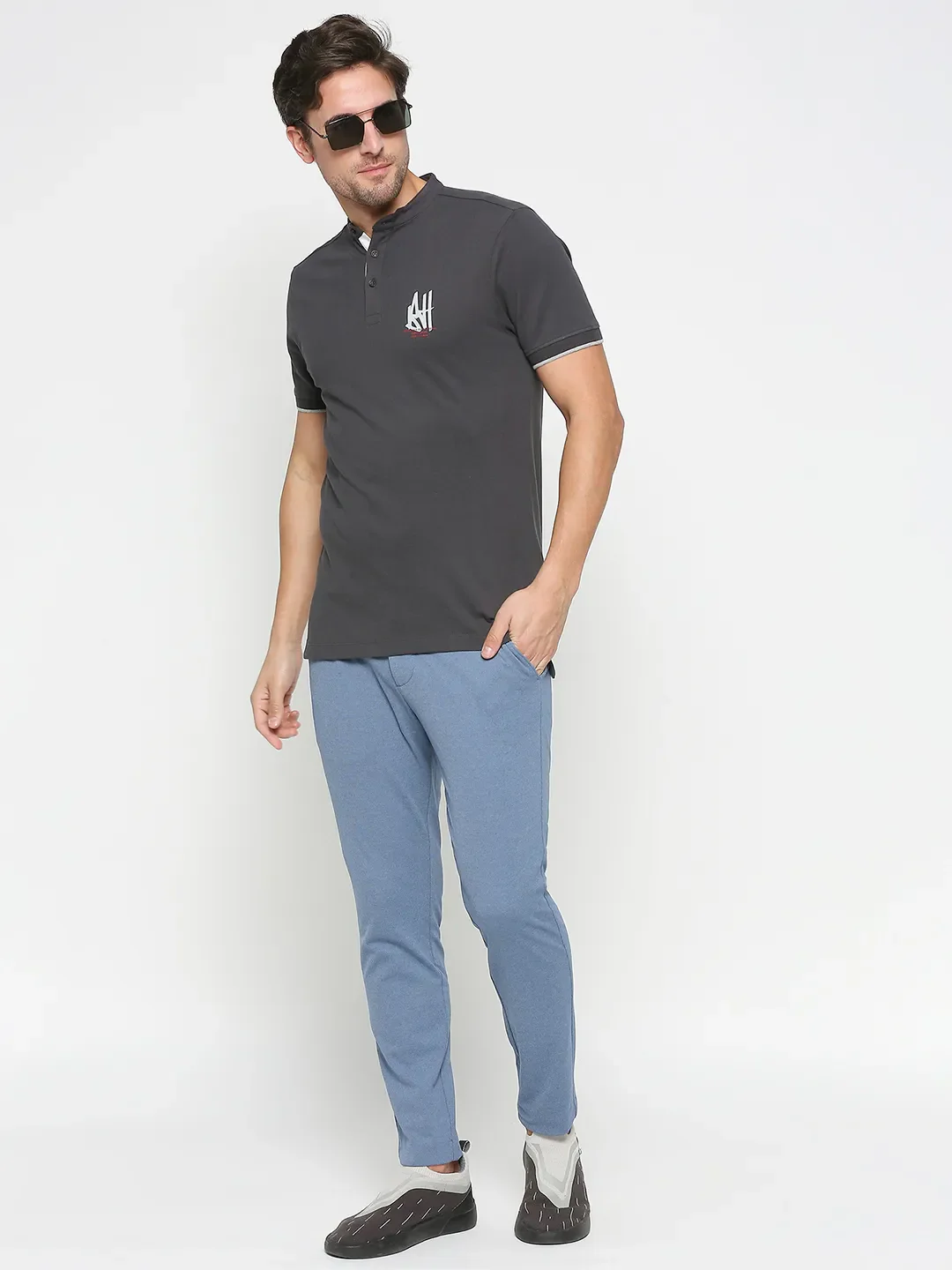 Slate Grey Regular Fit Men's Polo T-shirt by Being Human Clothing - Image 5