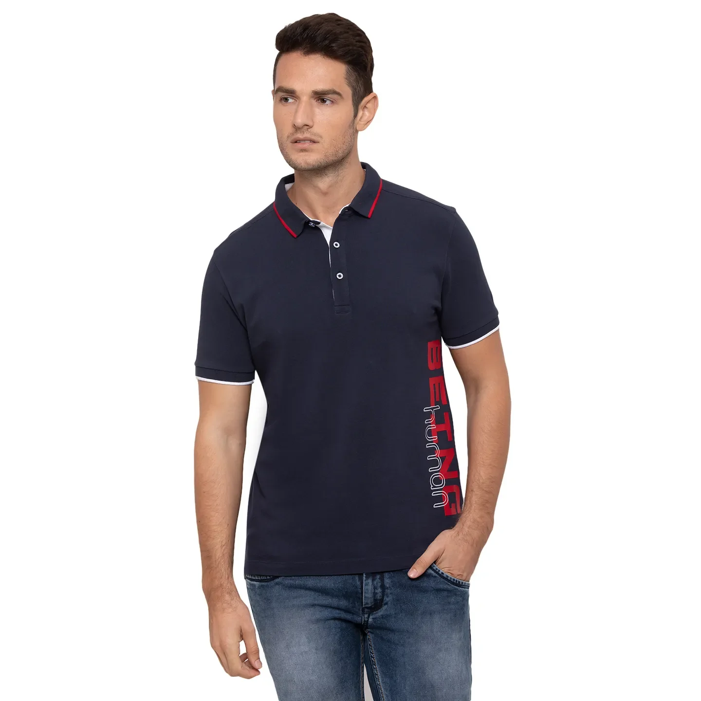 Blue Regular Fit Men's Polo T-Shirt by Being Human Clothing