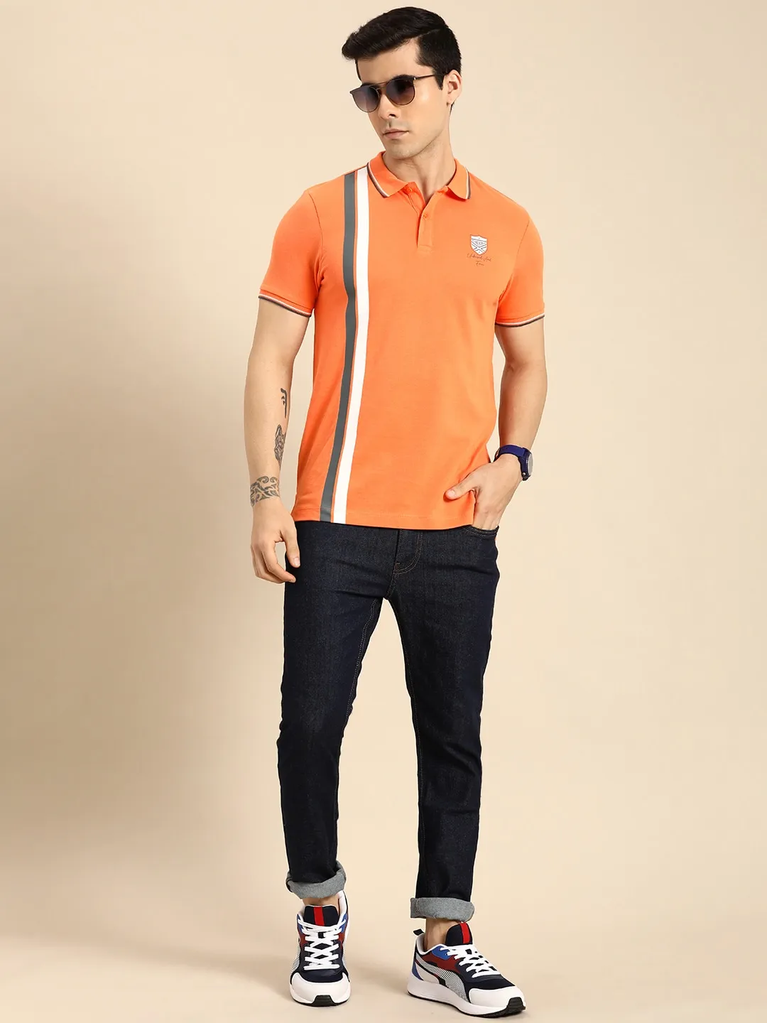 Orange Regular Fit Men's Polo T-Shirt by Being Human Clothing - Image 5