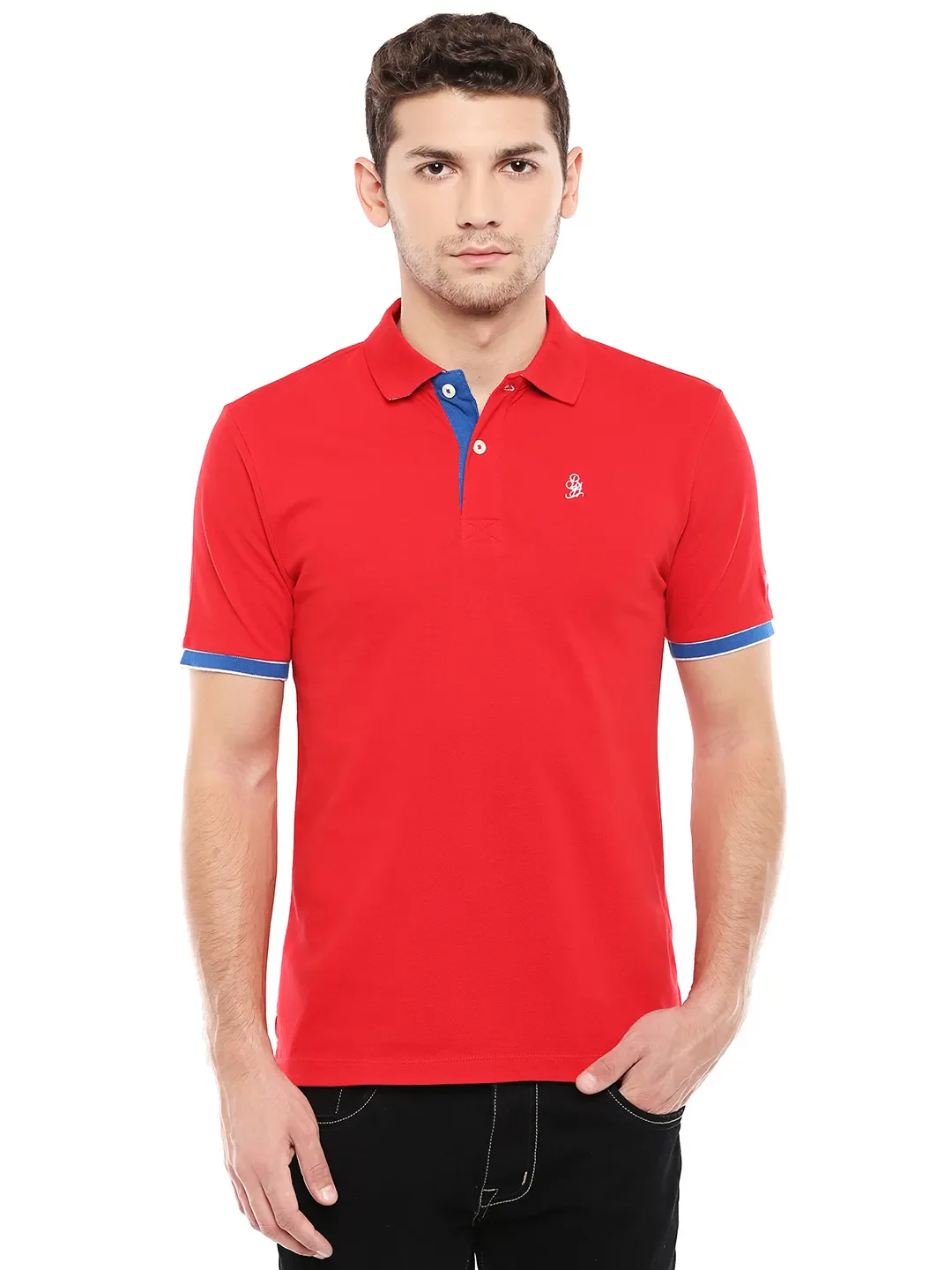 Red Regular Fit Men's Polo T-Shirt by Being Human Clothing