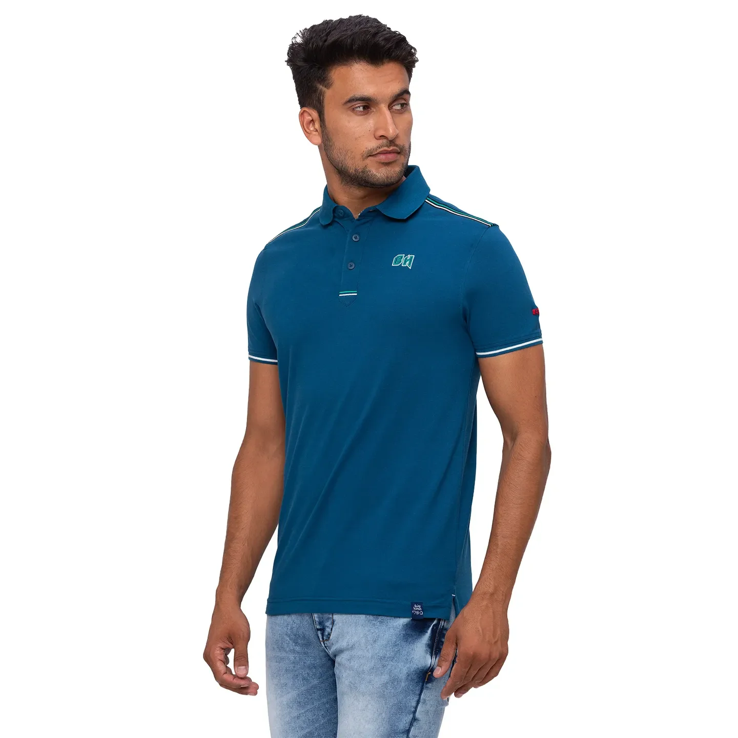Teal Regular Fit Men's Polo T-Shirt by Being Human Clothing - Image 4