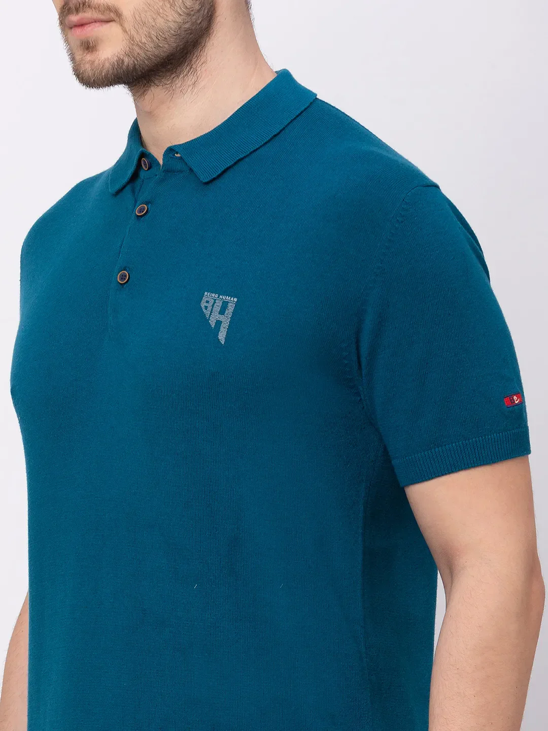 Teal Regular Fit Men's Polo T-Shirt by Being Human Clothing - Image 4