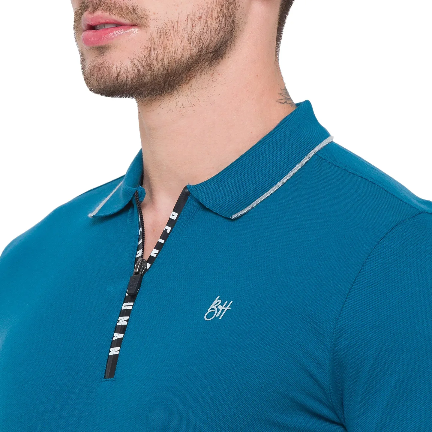 Teal Regular Fit Men's Long Sleeves Polo T-Shirt by Being Human Clothing - Image 5