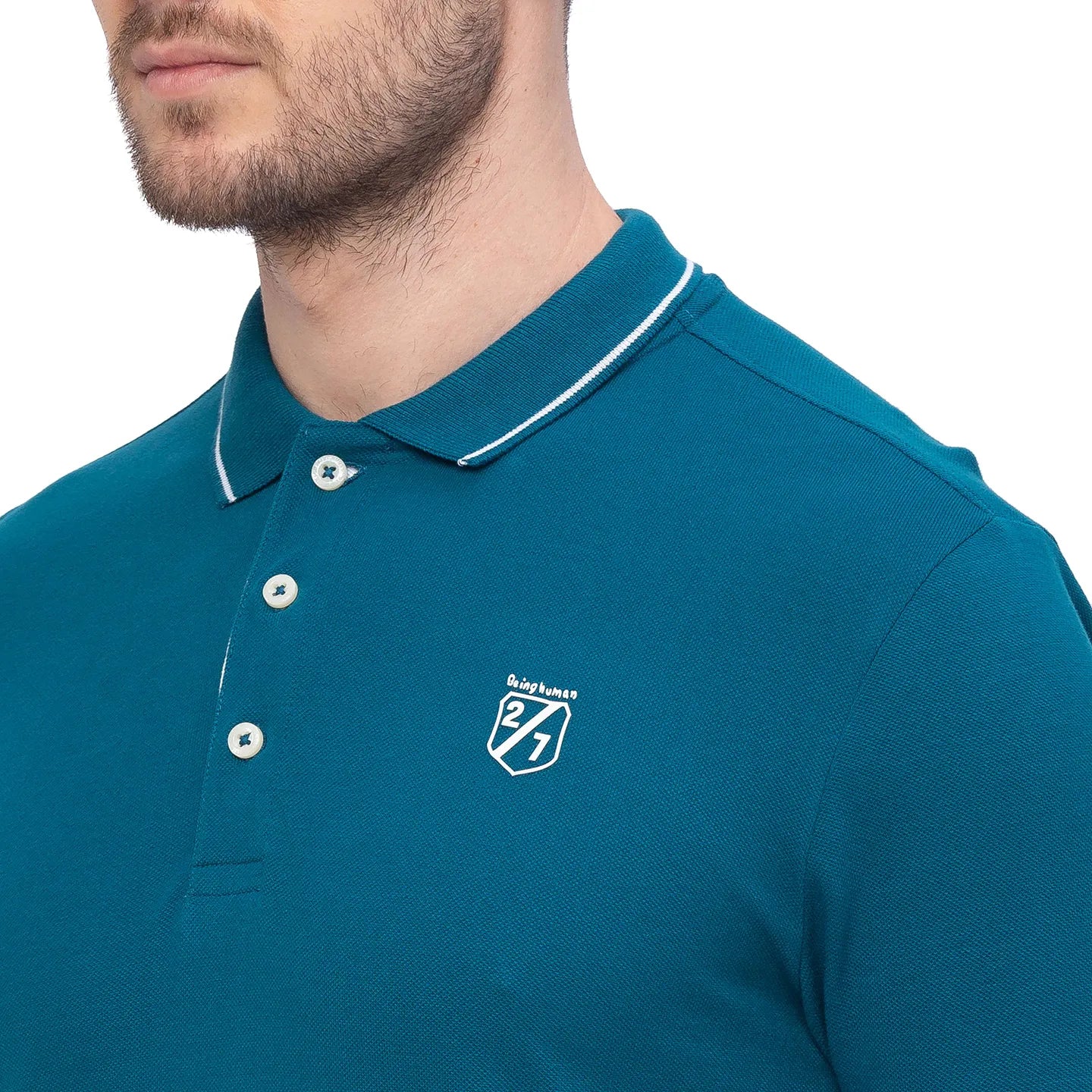 Blue Regular Fit Men's Polo T-Shirt by Being Human Clothing - Image 3