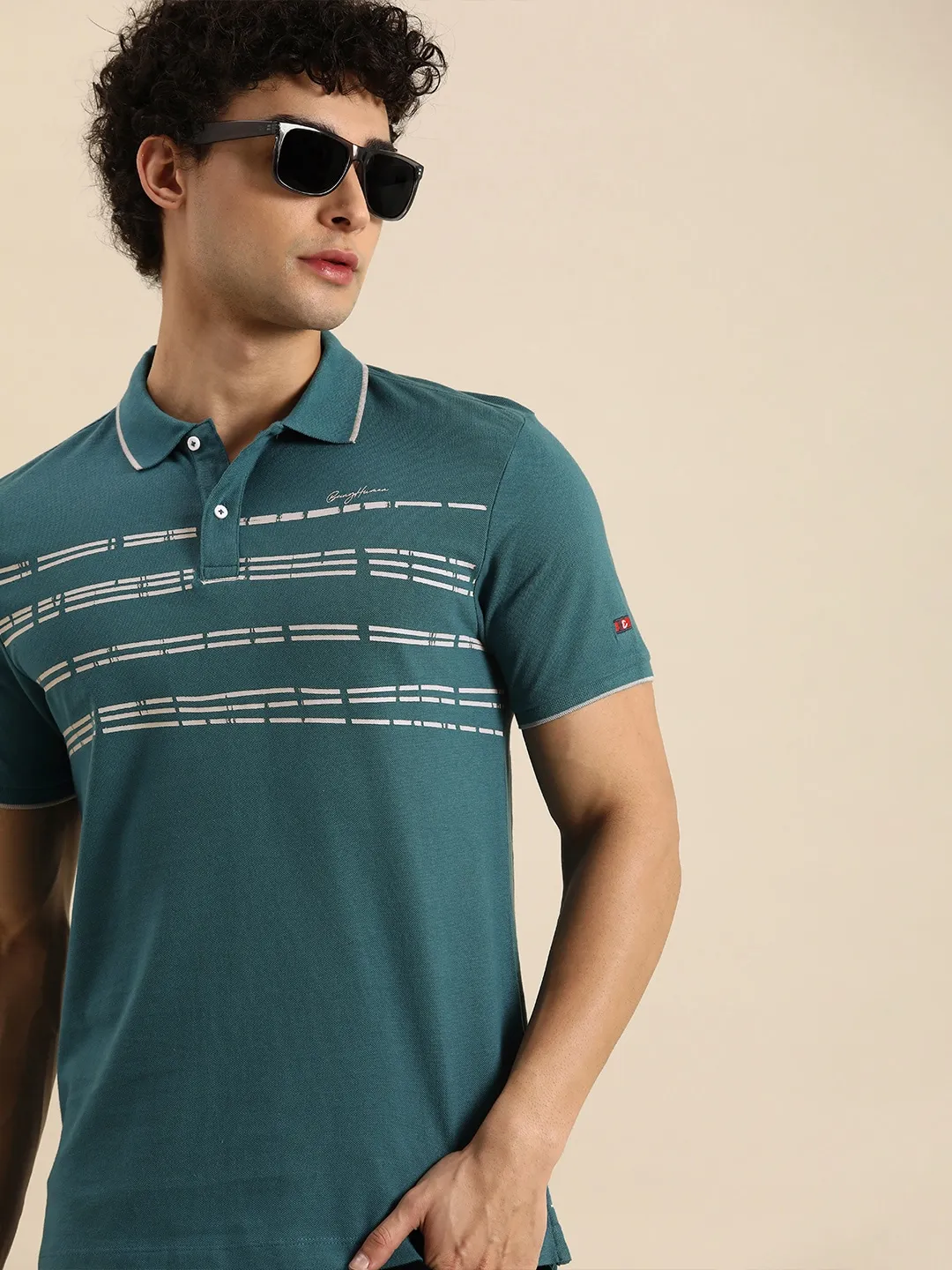 Teal Regular Fit Men's Polo T-Shirt by Being Human Clothing