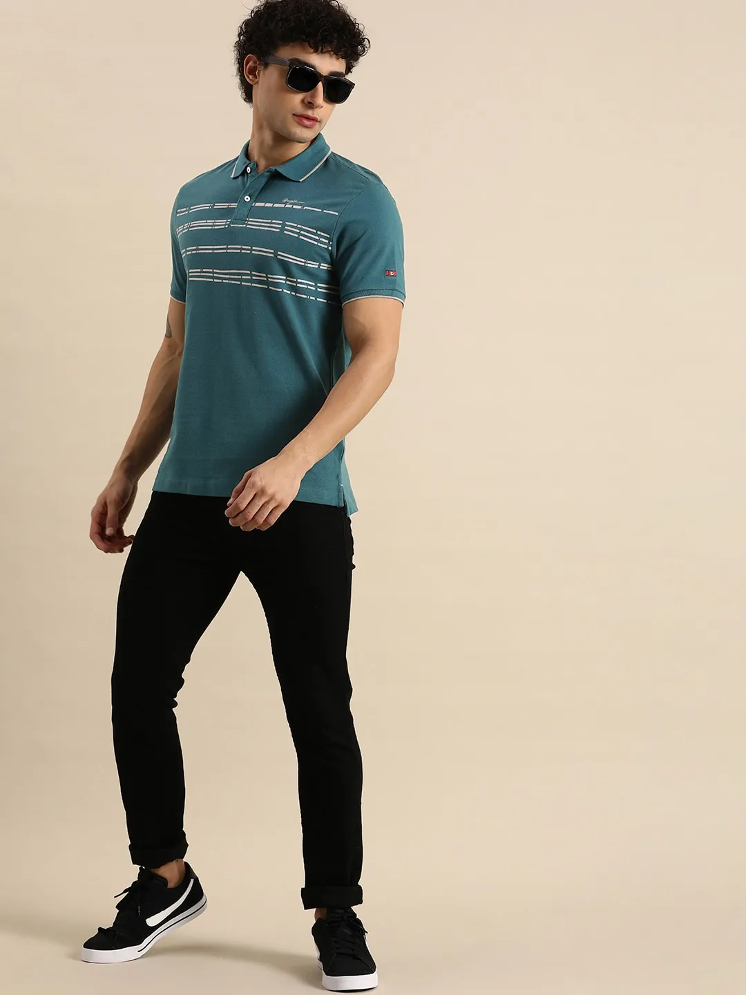 Teal Regular Fit Men's Polo T-Shirt by Being Human Clothing - Image 5