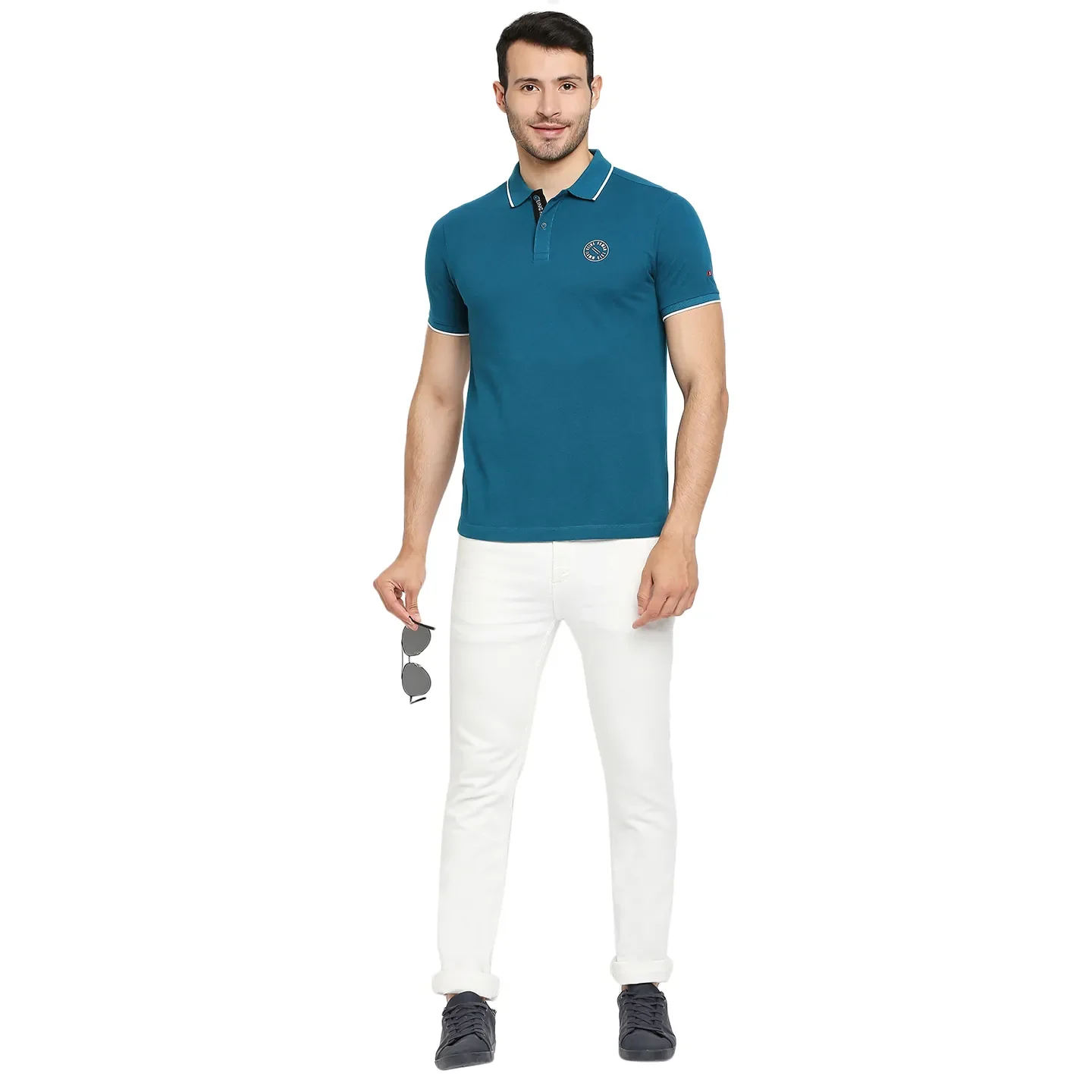 Teal Regular Fit Men's Polo T-Shirt by Being Human Clothing - Image 5