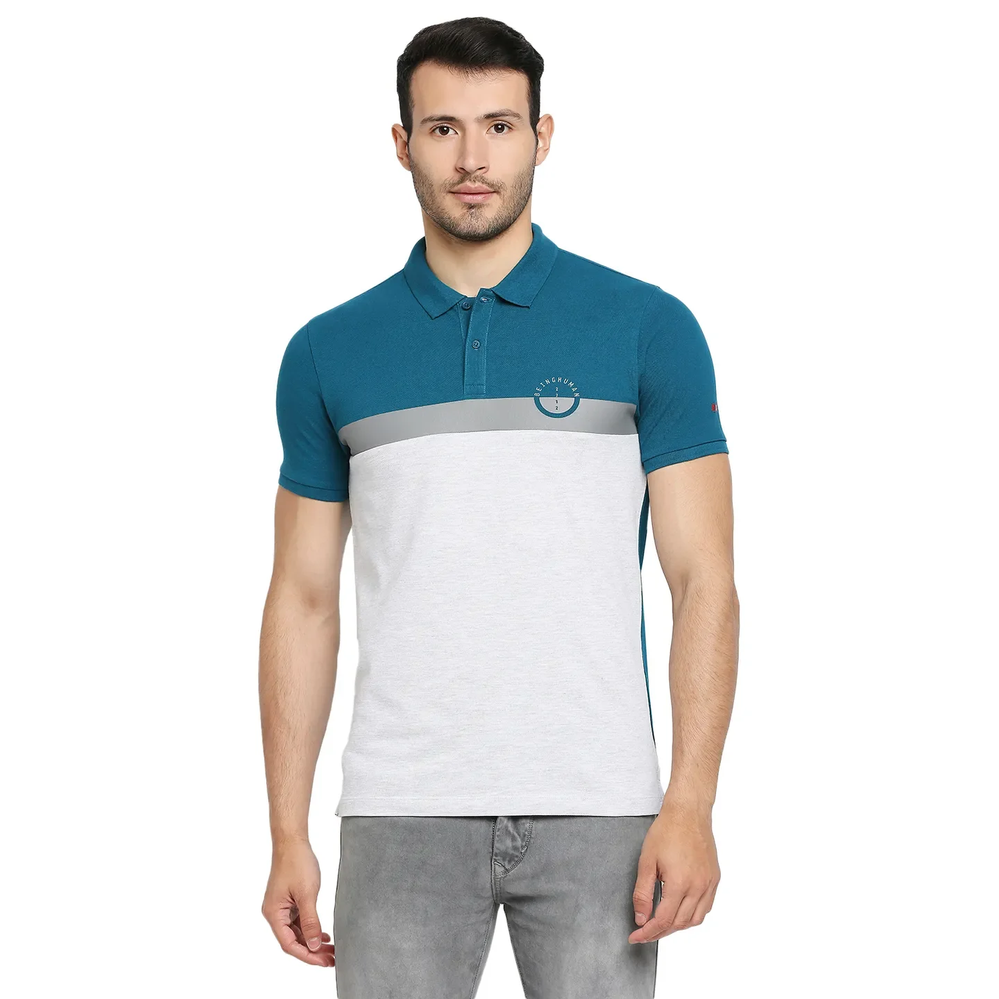 Teal Regular Fit Men's Polo T-Shirt by Being Human Clothing