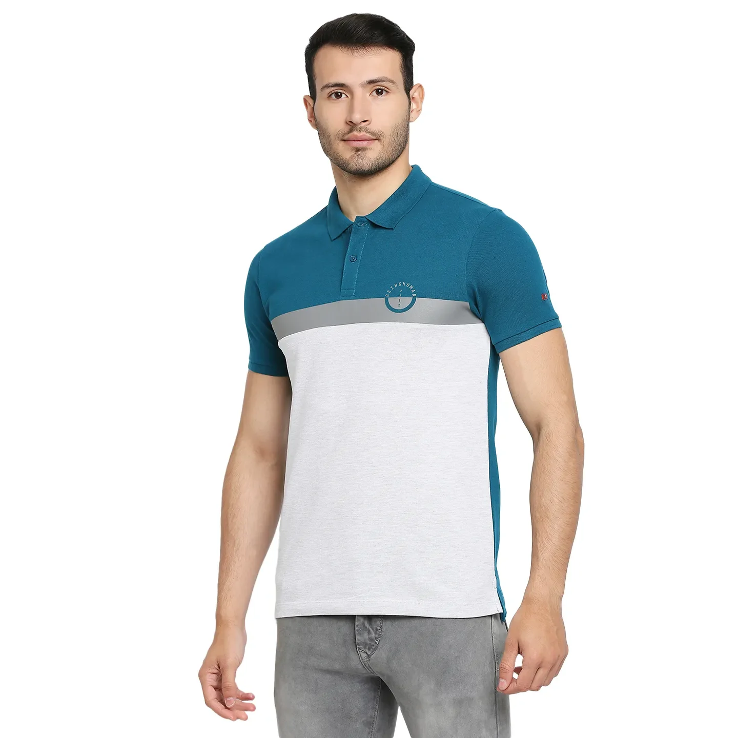 Teal Regular Fit Men's Polo T-Shirt by Being Human Clothing - Image 2