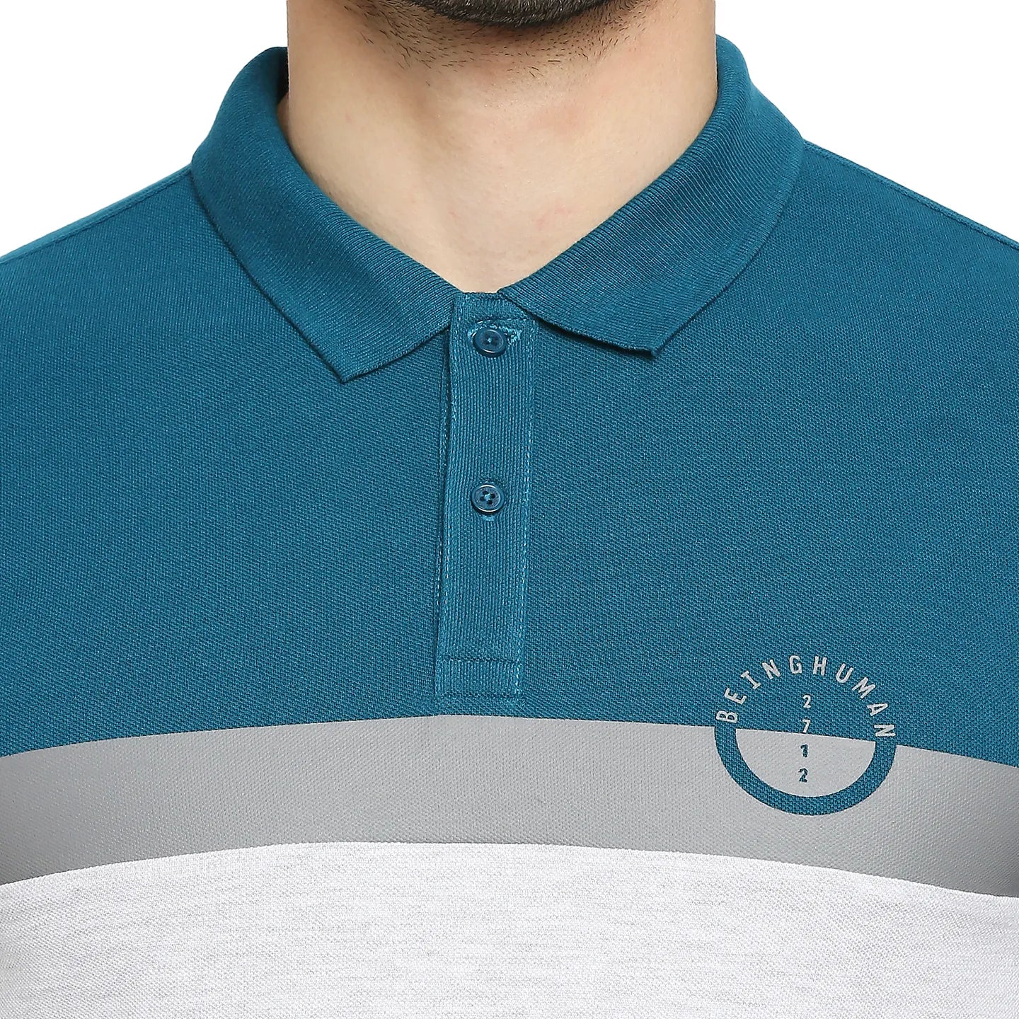 Teal Regular Fit Men's Polo T-Shirt by Being Human Clothing - Image 5