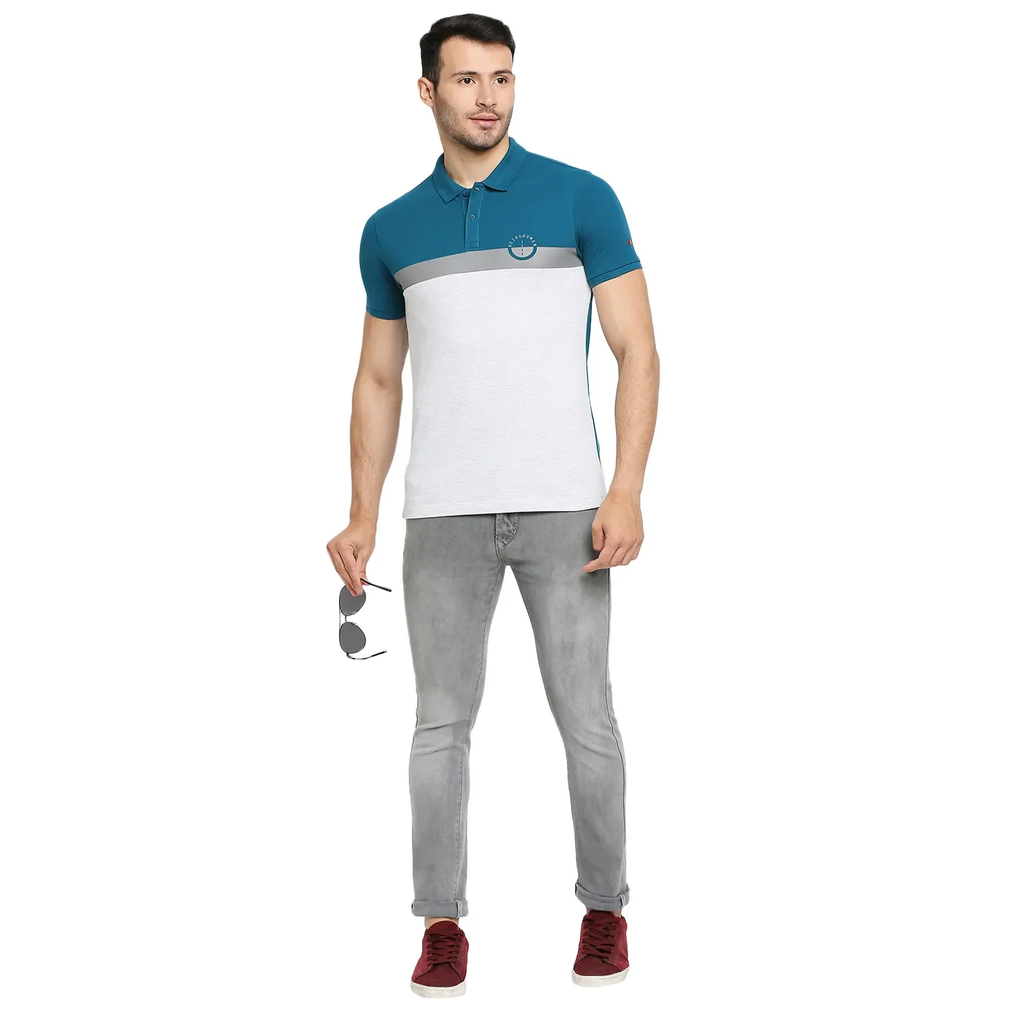 Teal Regular Fit Men's Polo T-Shirt by Being Human Clothing - Image 6