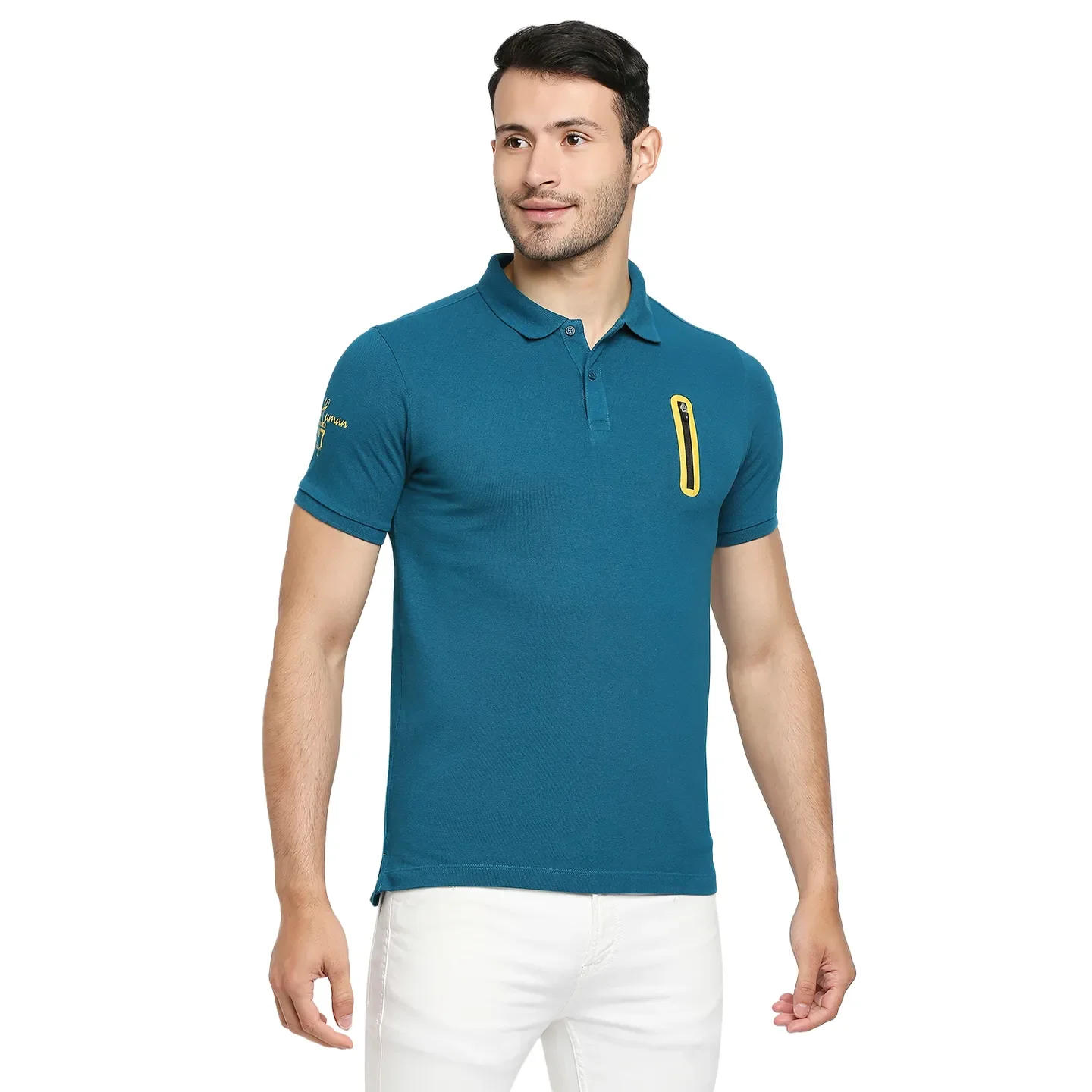 Teal Regular Fit Men's Polo T-Shirt by Being Human Clothing - Image 3