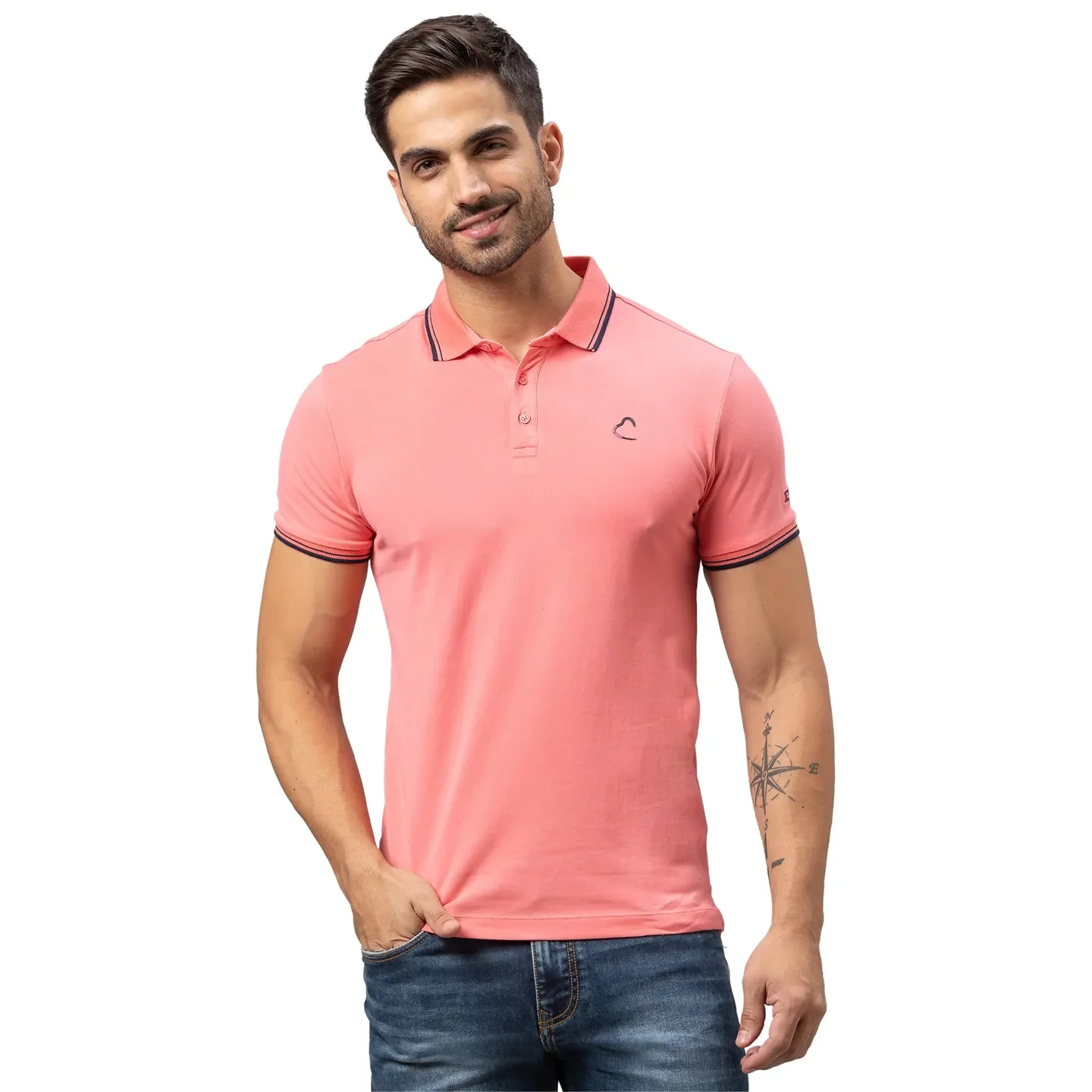 Pink Regular Fit Men's Polo T-shirt by Being Human Clothing