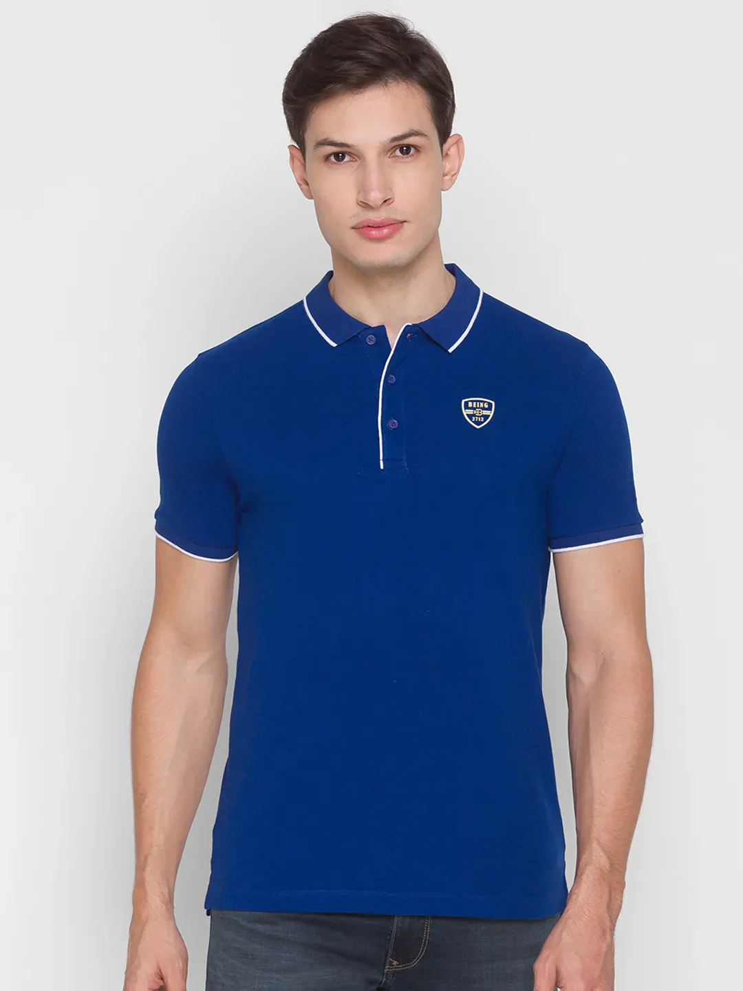 Blue Regular Fit Men's Polo T-Shirt by Being Human Clothing