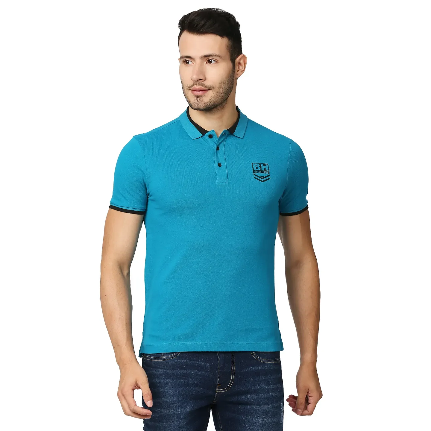 Turquoise Regular Fit Men's Polo T-Shirt by Being Human Clothing