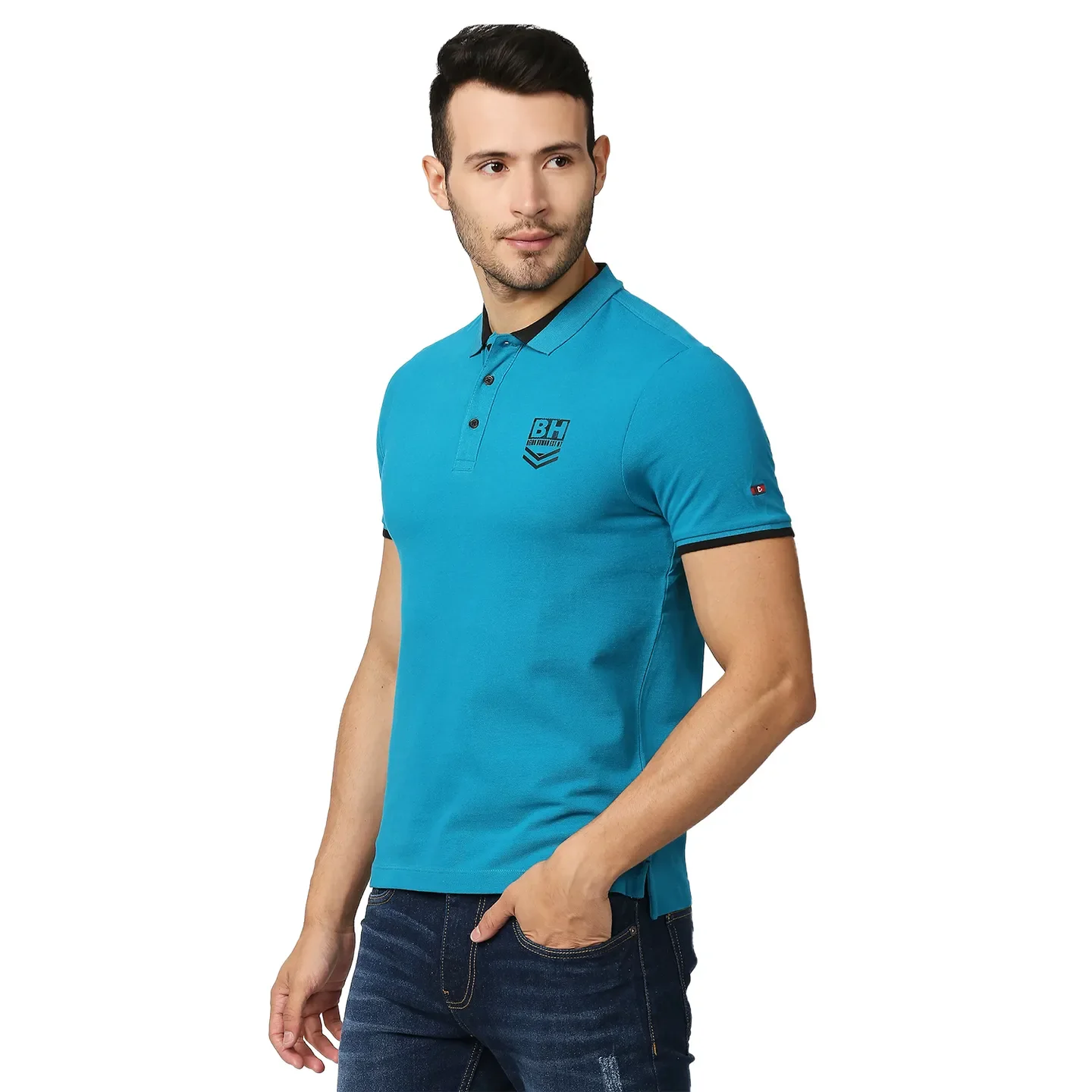 Turquoise Regular Fit Men's Polo T-Shirt by Being Human Clothing - Image 2