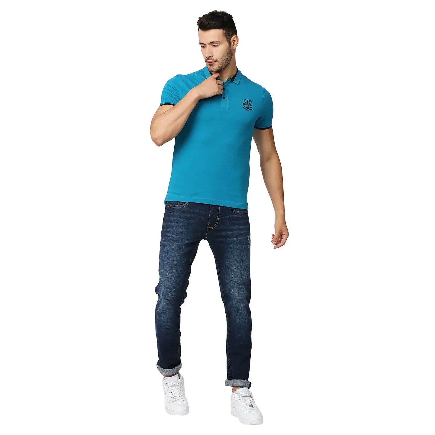 Turquoise Regular Fit Men's Polo T-Shirt by Being Human Clothing - Image 6