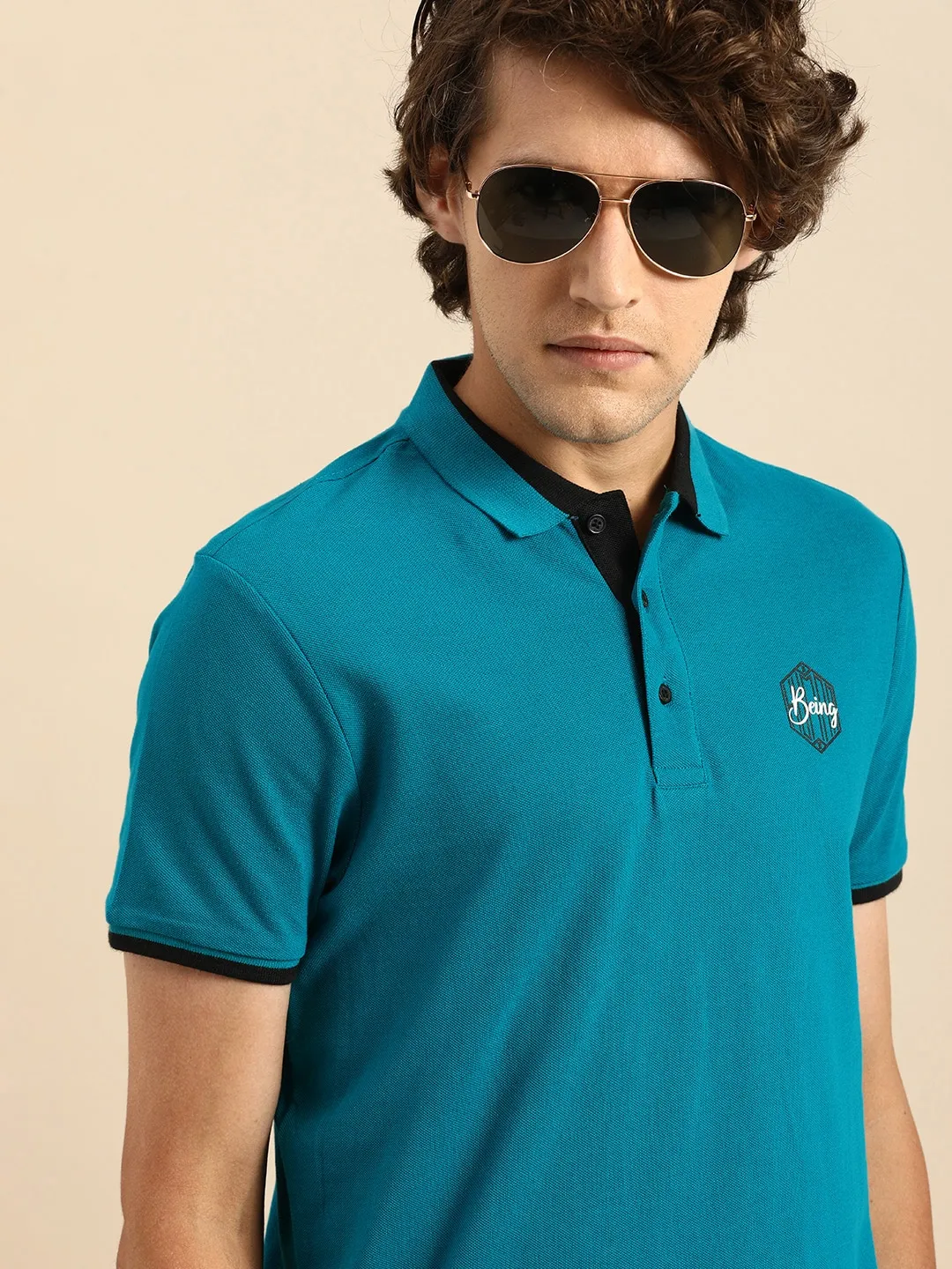 Blue Regular Fit Men's Polo T-Shirt by Being Human Clothing