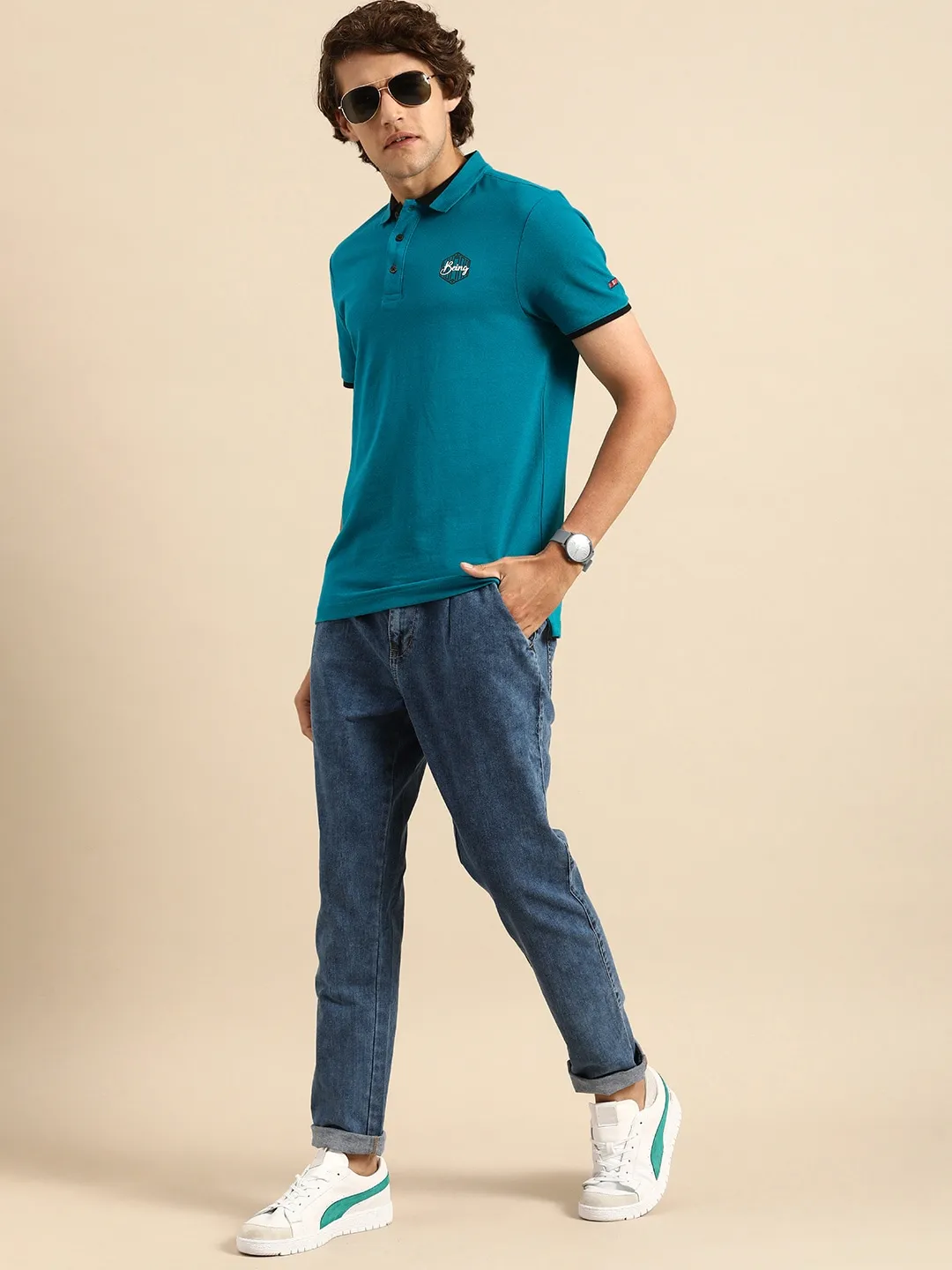Blue Regular Fit Men's Polo T-Shirt by Being Human Clothing - Image 5