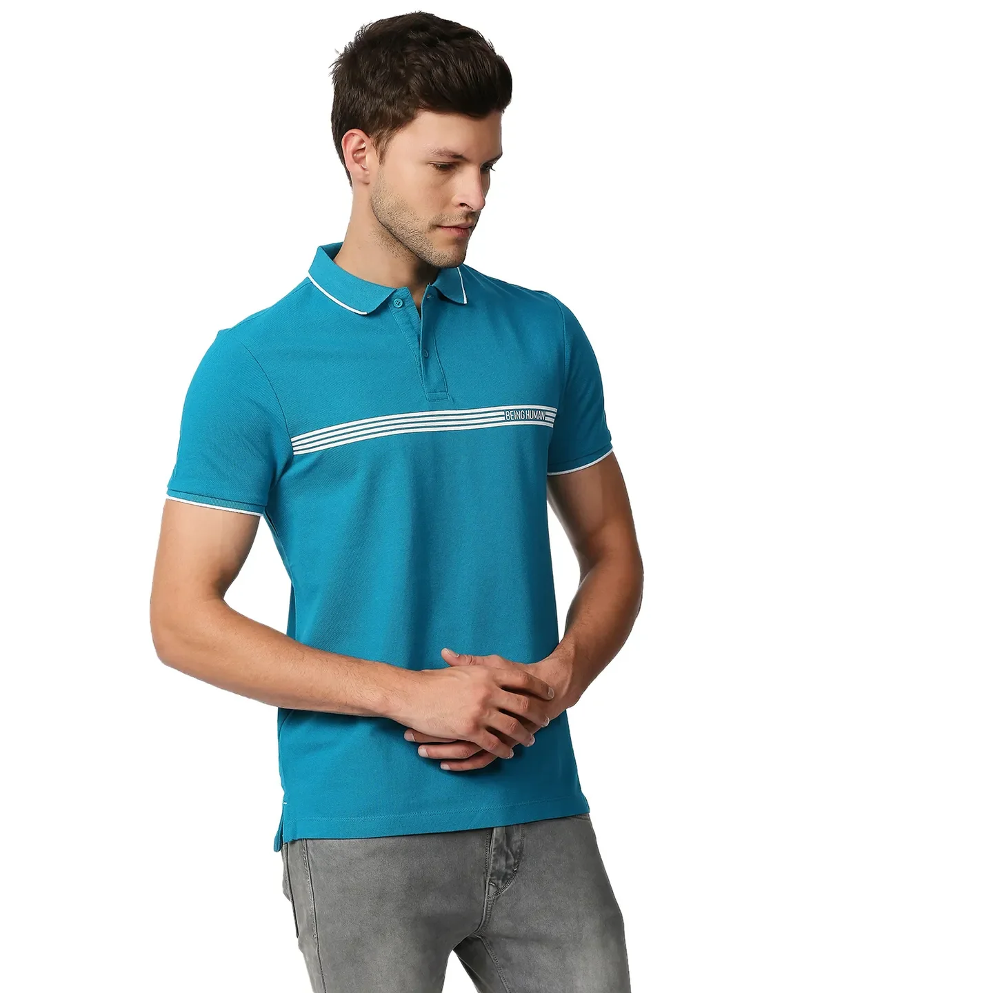 Blue Regular Fit Men's Polo T-Shirt by Being Human Clothing - Image 3