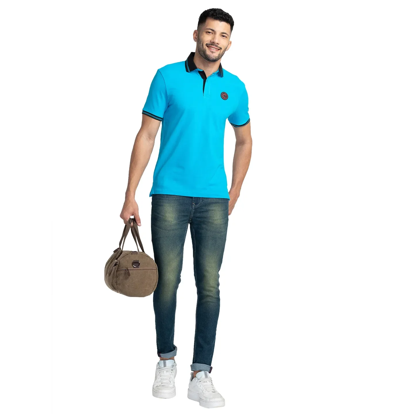 Blue Regular Fit Men's Polo T-Shirt by Being Human Clothing - Image 6