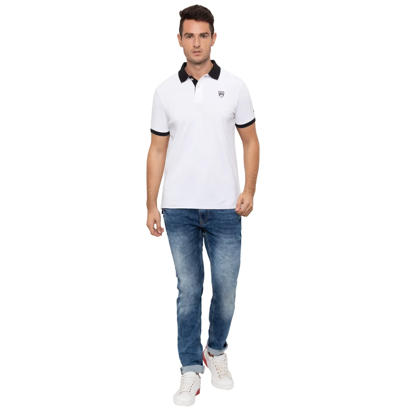 White Regular Fit Men's Polo T-Shirt by Being Human Clothing - Image 2