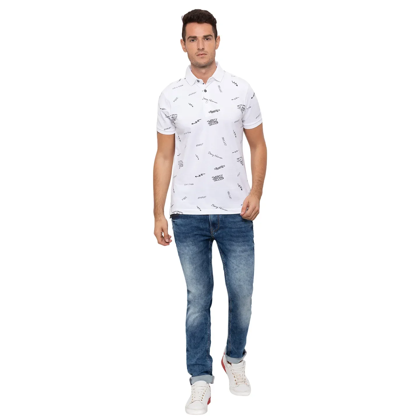 White Regular Fit Men's Polo T-Shirt by Being Human Clothing - Image 2