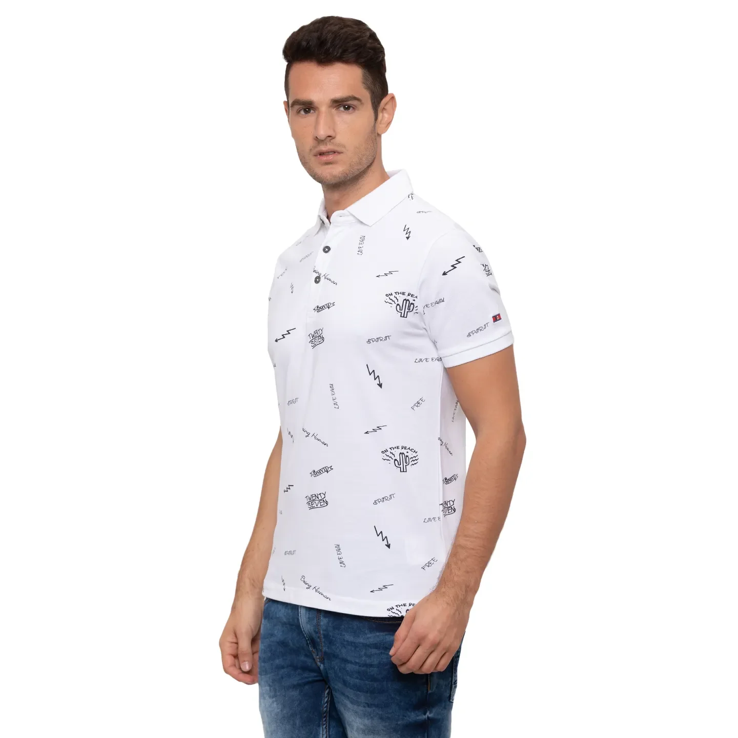 White Regular Fit Men's Polo T-Shirt by Being Human Clothing - Image 4