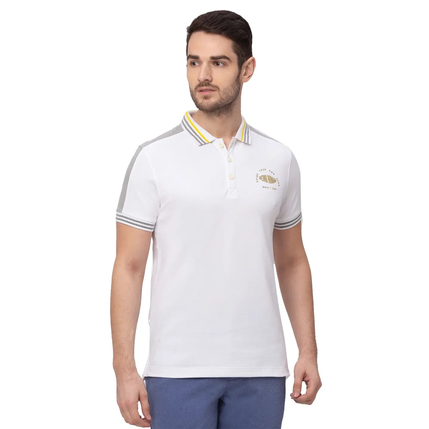 White Regular Fit Men's Polo T-Shirt by Being Human Clothing