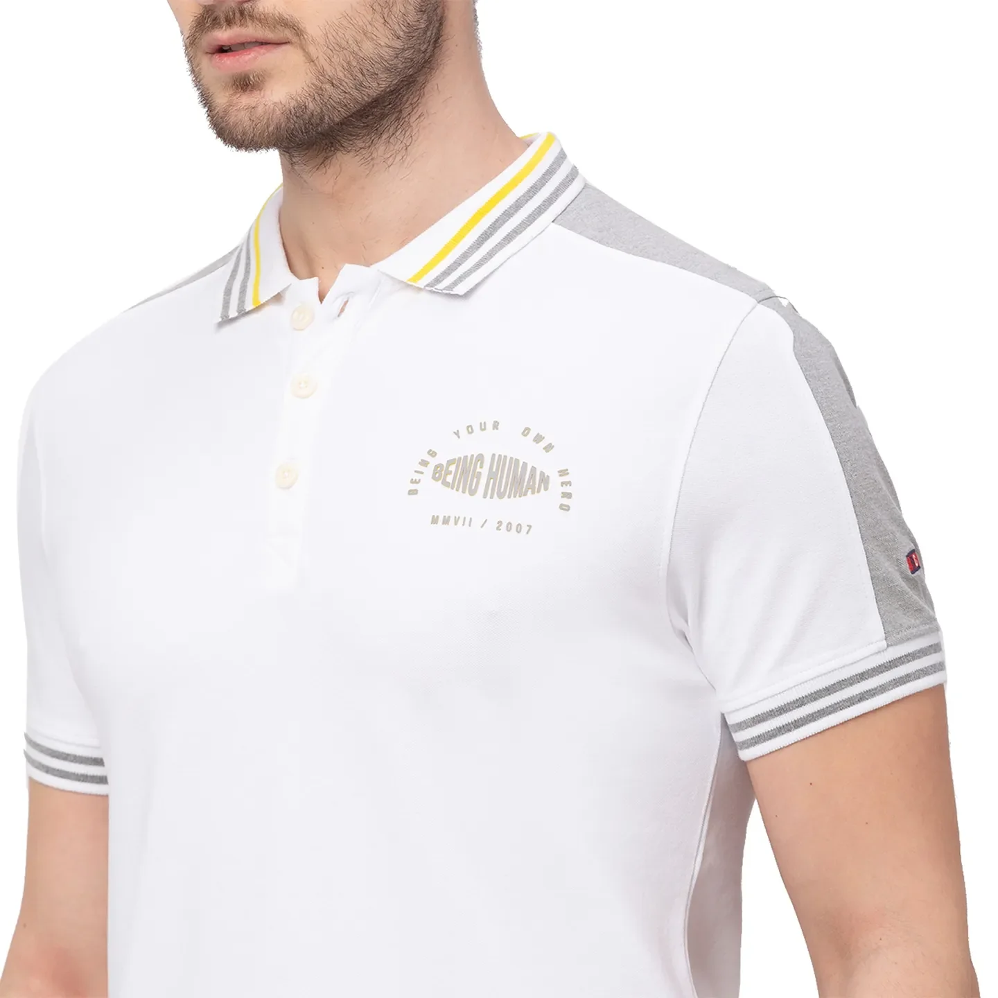 White Regular Fit Men's Polo T-Shirt by Being Human Clothing - Image 4