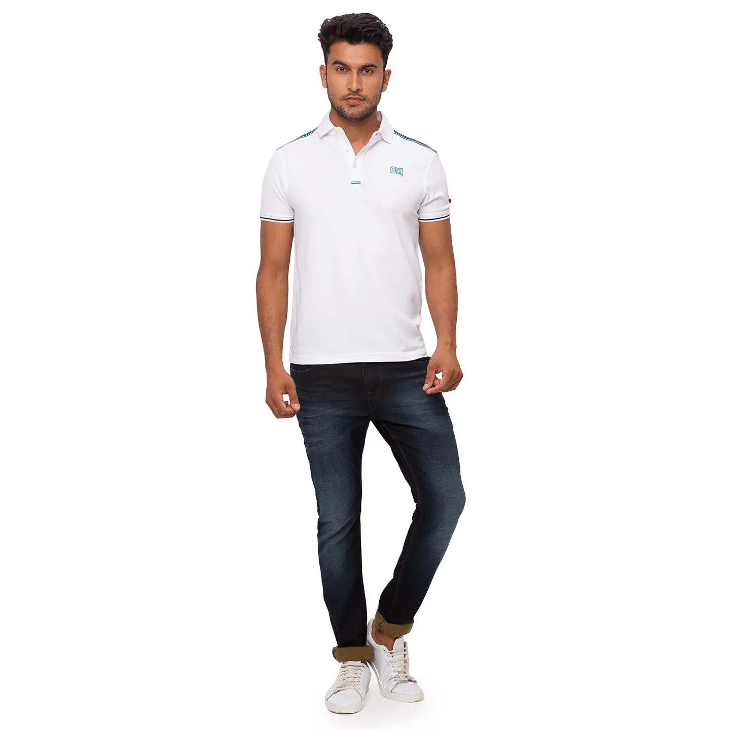 White Regular Fit Men's Polo T-Shirt by Being Human Clothing - Image 2