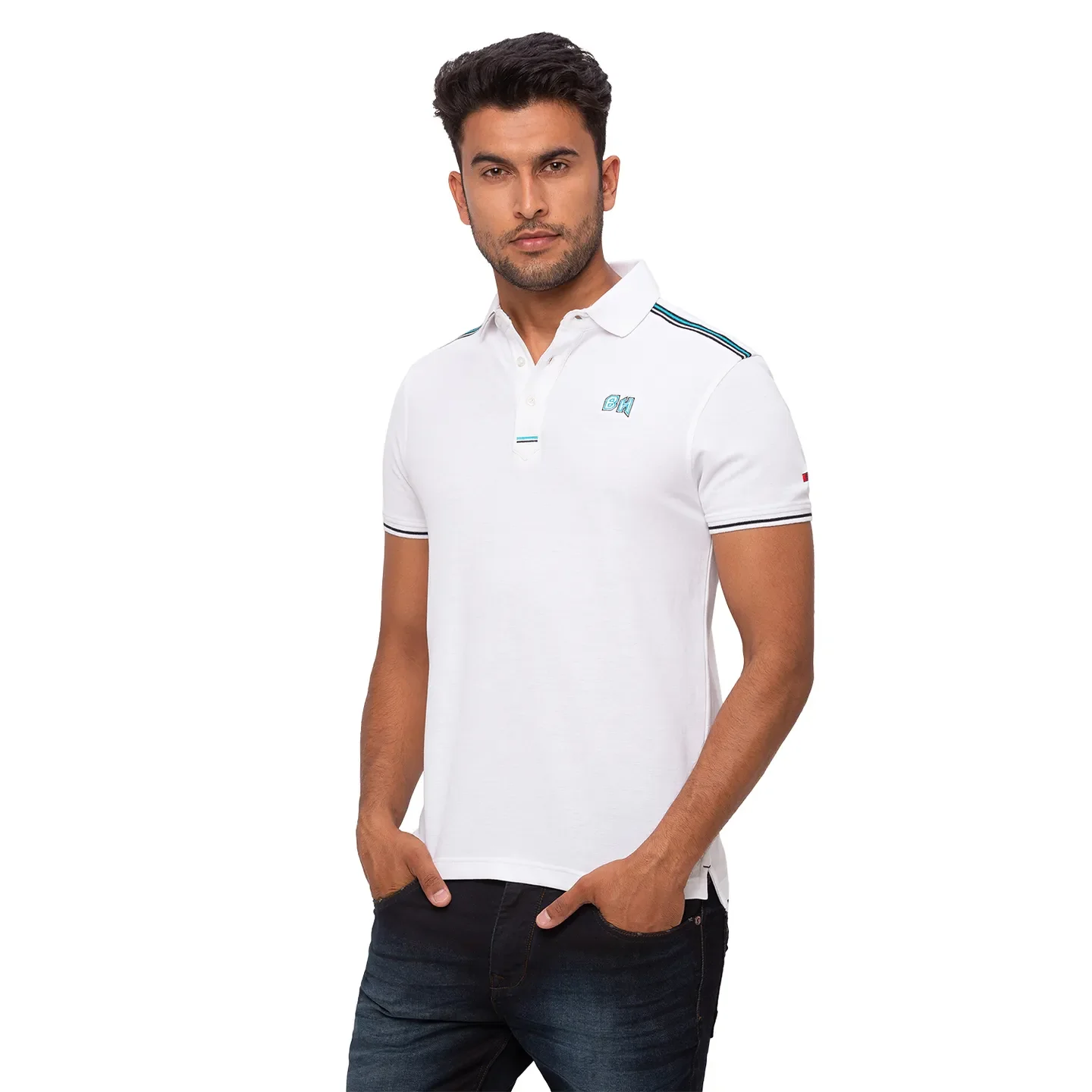 White Regular Fit Men's Polo T-Shirt by Being Human Clothing - Image 5