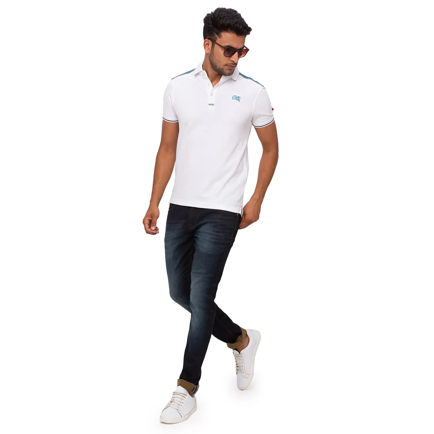 White Regular Fit Men's Polo T-Shirt by Being Human Clothing - Image 6