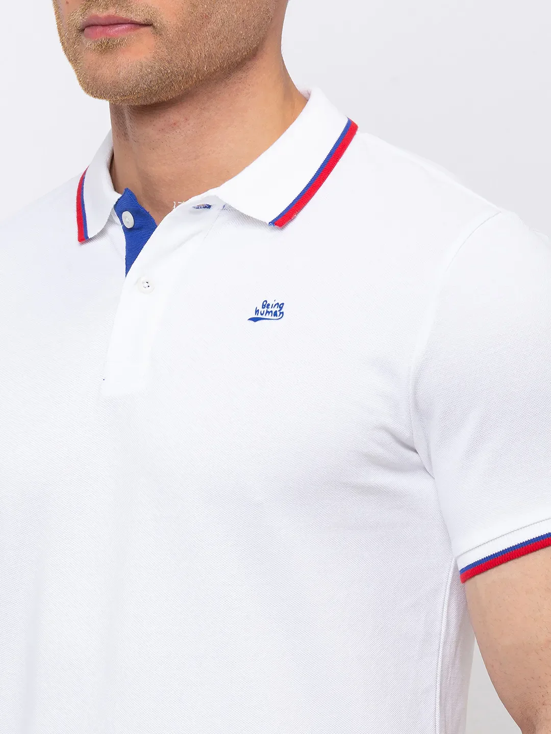 White Regular Fit Men's Polo T-Shirt by Being Human Clothing - Image 4