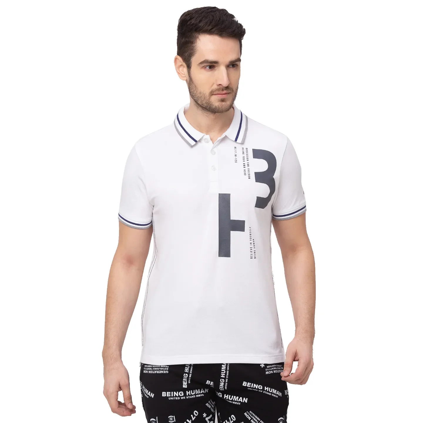 White Regular Fit Men's Polo T-Shirt by Being Human Clothing