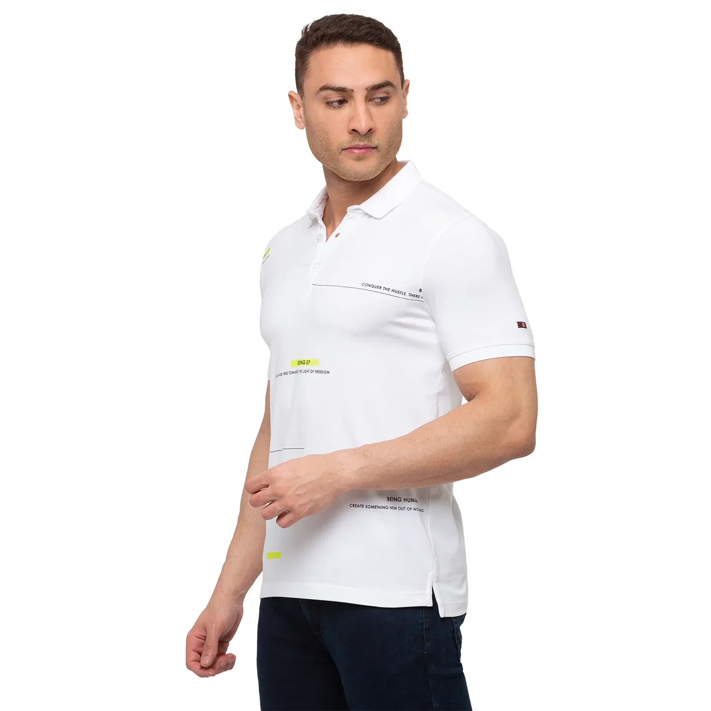 White Regular Fit Men's Polo T-shirt by Being Human Clothing - Image 4