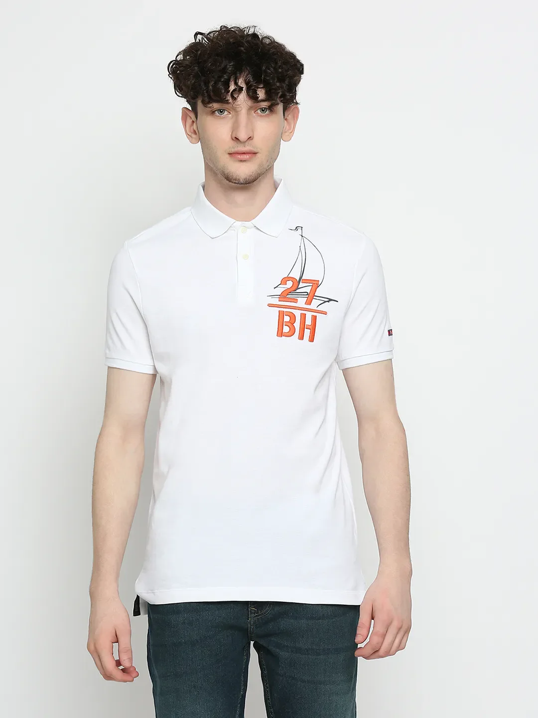 White Regular Fit Men's Polo T-Shirt by Being Human Clothing