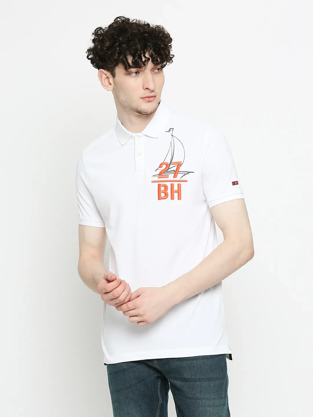 White Regular Fit Men's Polo T-Shirt by Being Human Clothing - Image 2