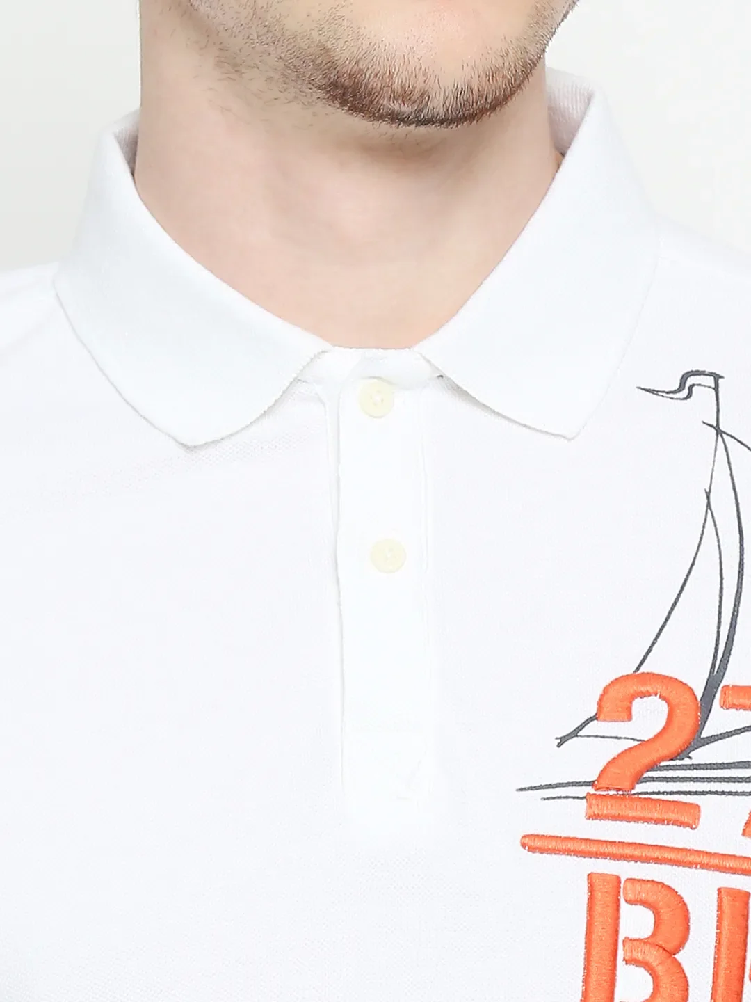 White Regular Fit Men's Polo T-Shirt by Being Human Clothing - Image 5