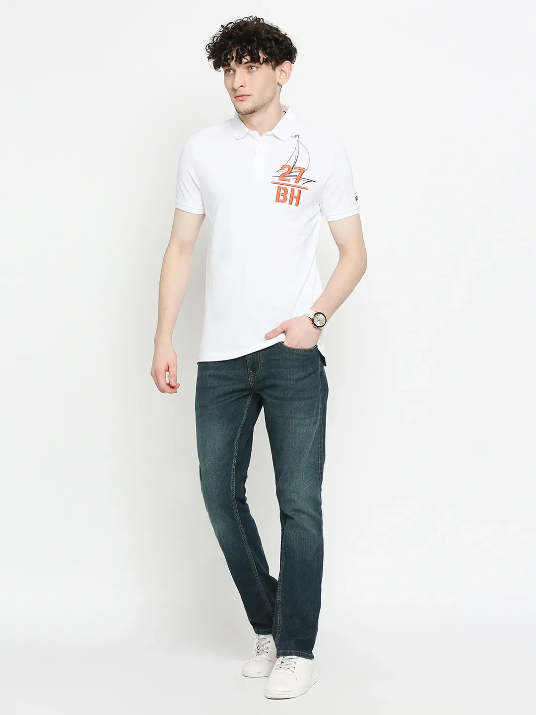 White Regular Fit Men's Polo T-Shirt by Being Human Clothing - Image 6