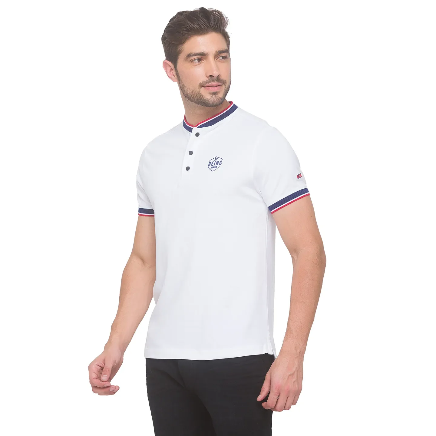 White Regular Fit Men's Polo T-Shirt by Being Human Clothing - Image 3