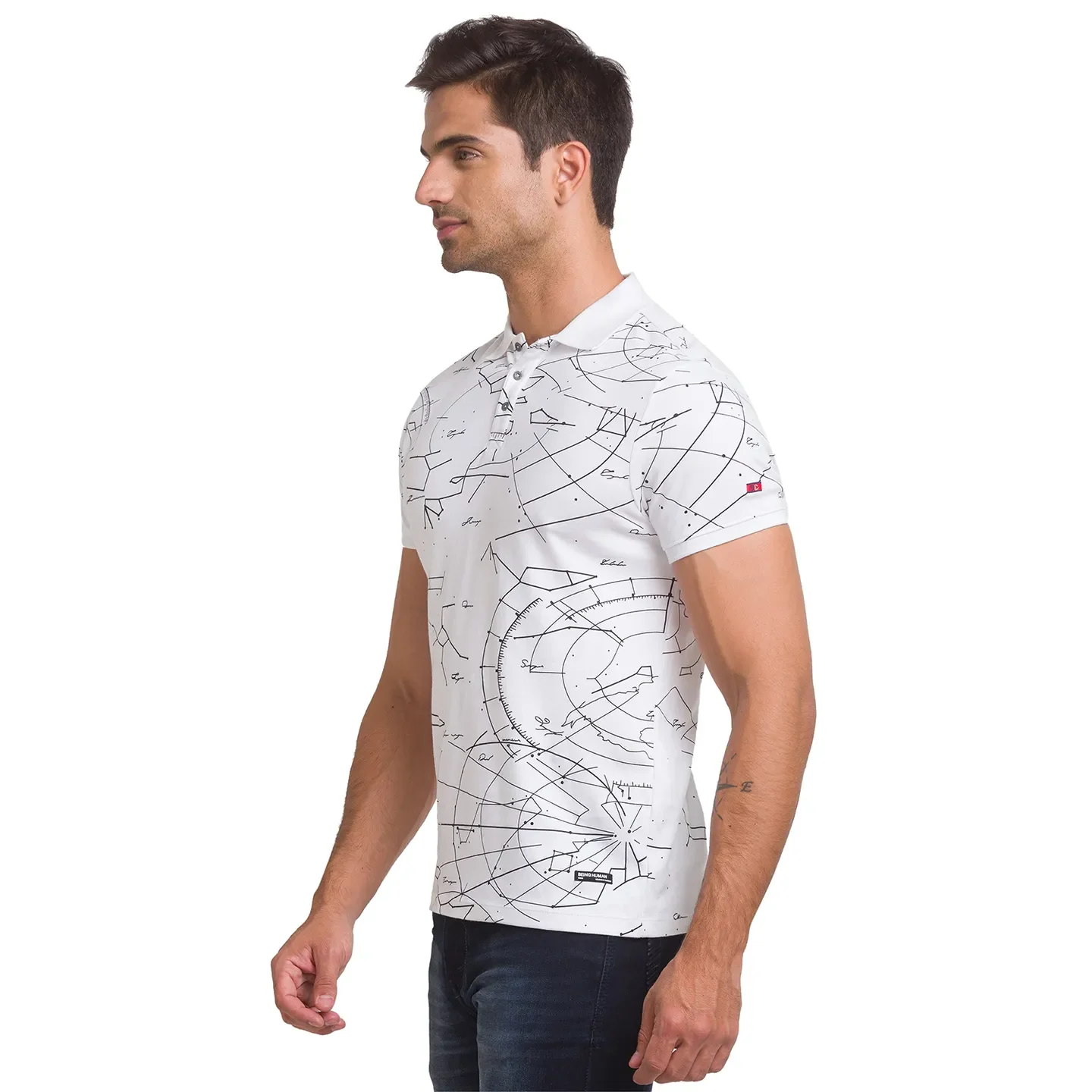 White Regular Fit Men's Polo T-Shirt by Being Human Clothing - Image 4