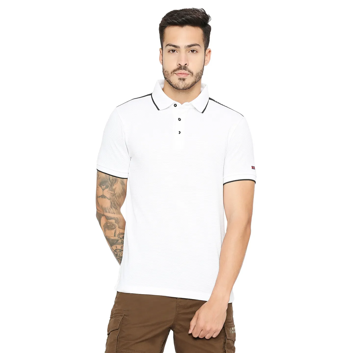 White Regular Fit Men's Polo T-Shirt by Being Human Clothing