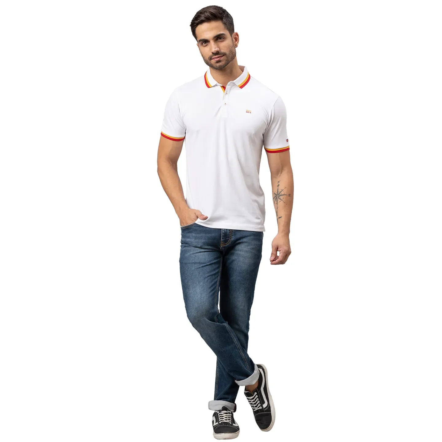 White Regular Fit Men's Polo T-Shirt by Being Human Clothing - Image 2