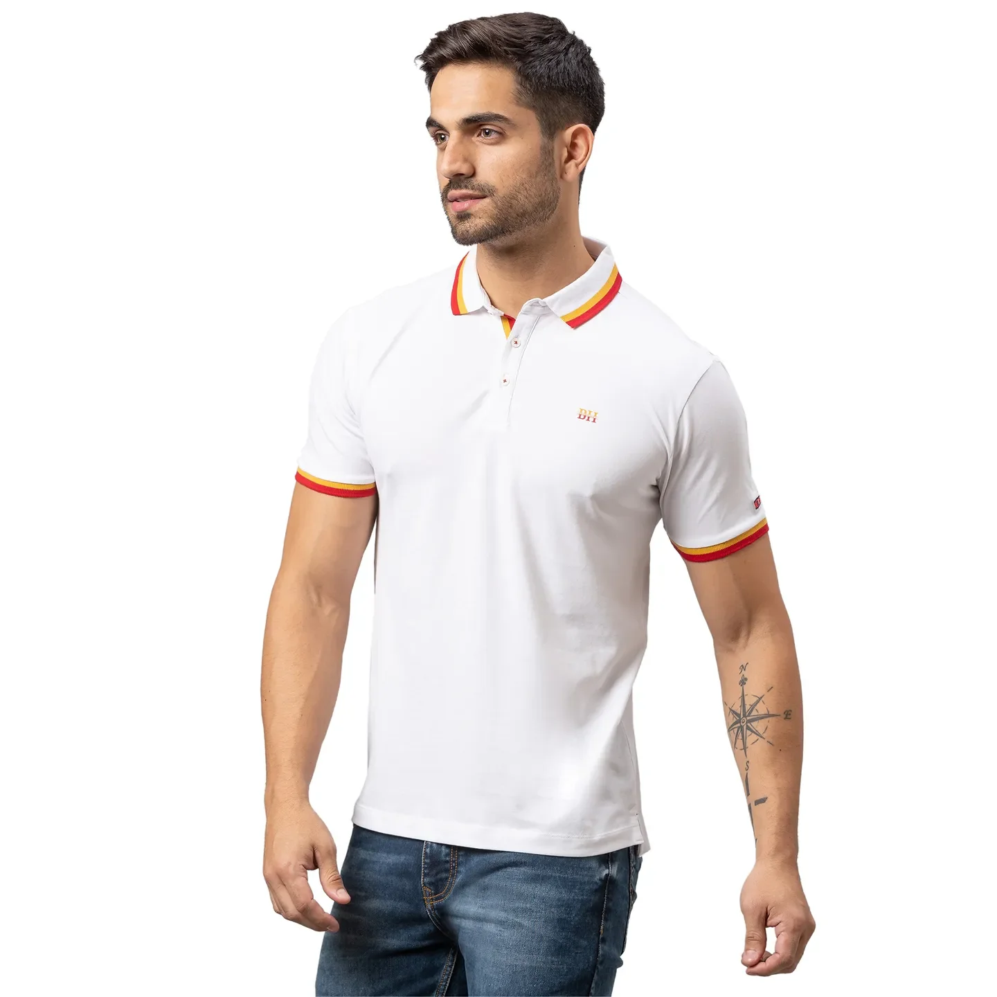 White Regular Fit Men's Polo T-Shirt by Being Human Clothing - Image 4